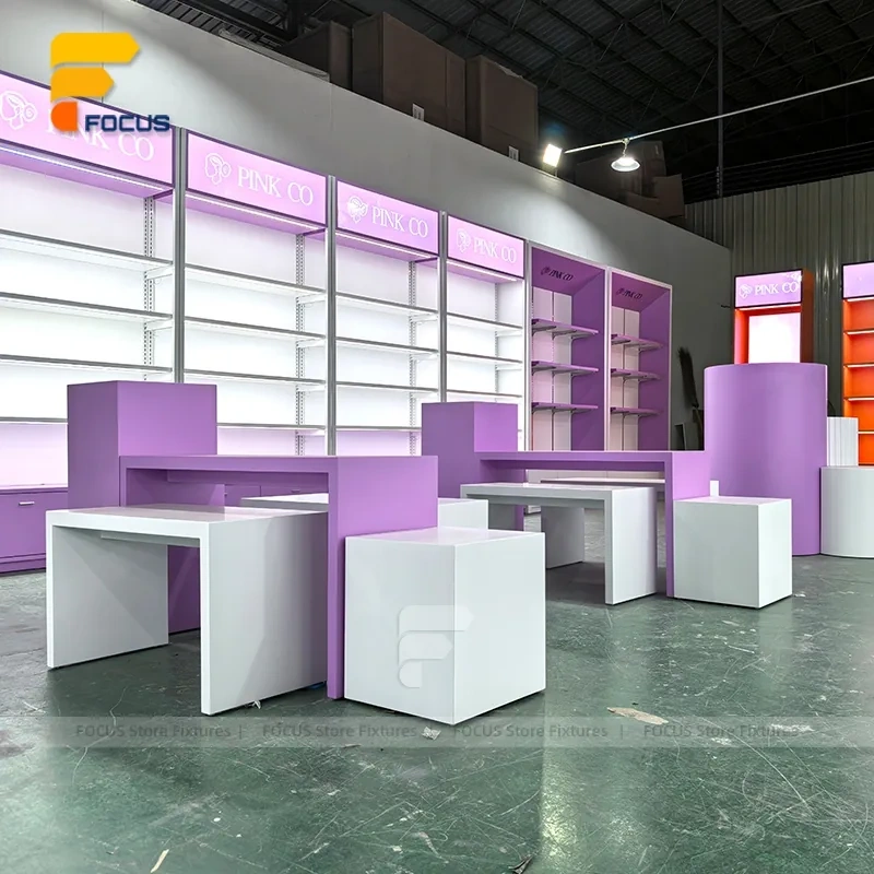 Custom Purple Cosmetic Display Stand Set