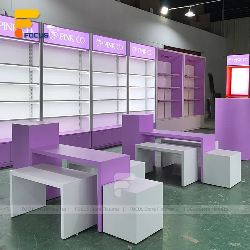 Custom Purple Cosmetic Display Stand Set