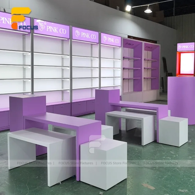 Custom Purple Cosmetic Display Stand Set
