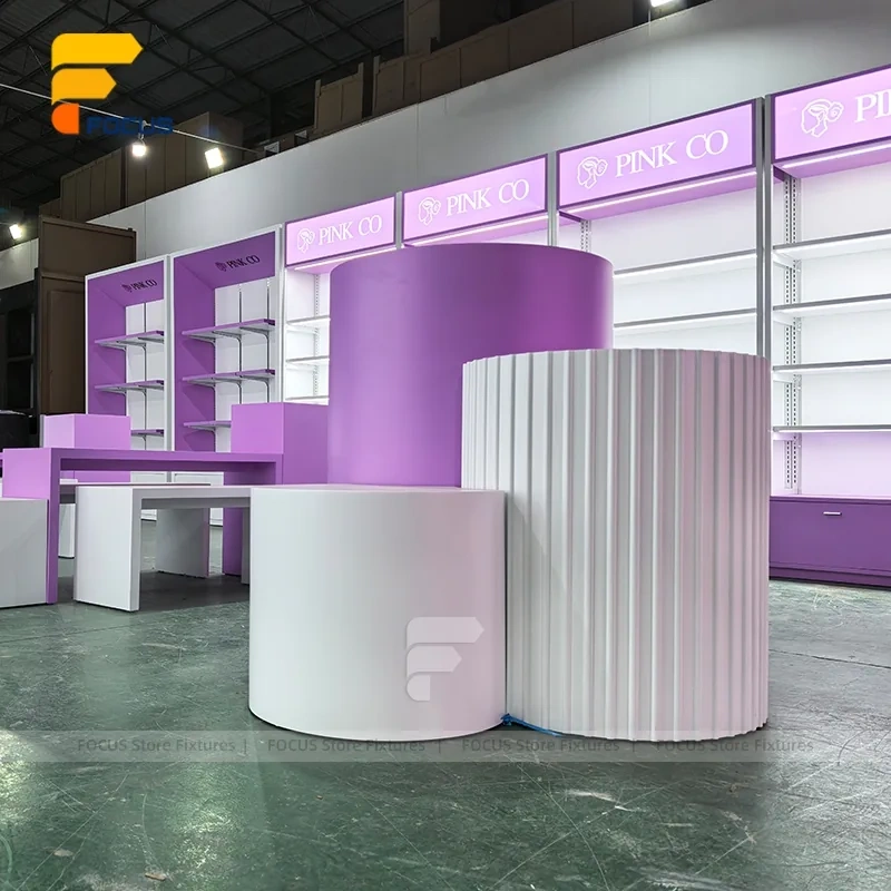Custom Purple Cosmetic Display Stand Set