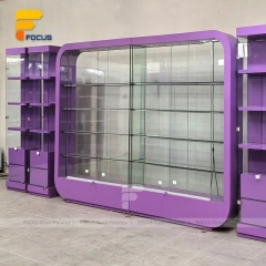 Custom Purple Framed Curved Glass Display Cabinet