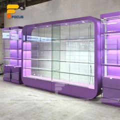 Custom Purple Framed Curved Glass Display Cabinet