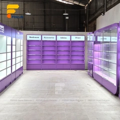 Custom Purple Framed Curved Glass Display Cabinet
