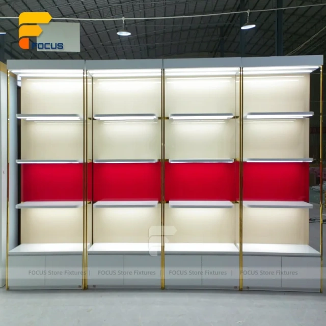 Custom Red and White Backlit Wall Display Rack