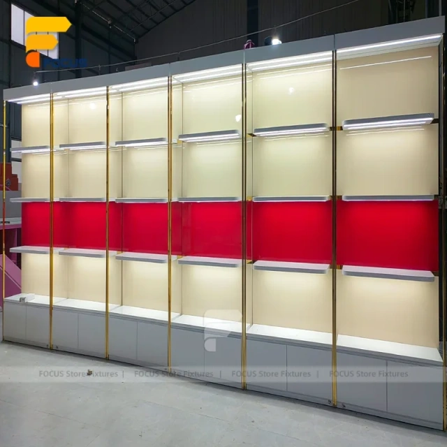 Custom Red and White Backlit Wall Display Rack