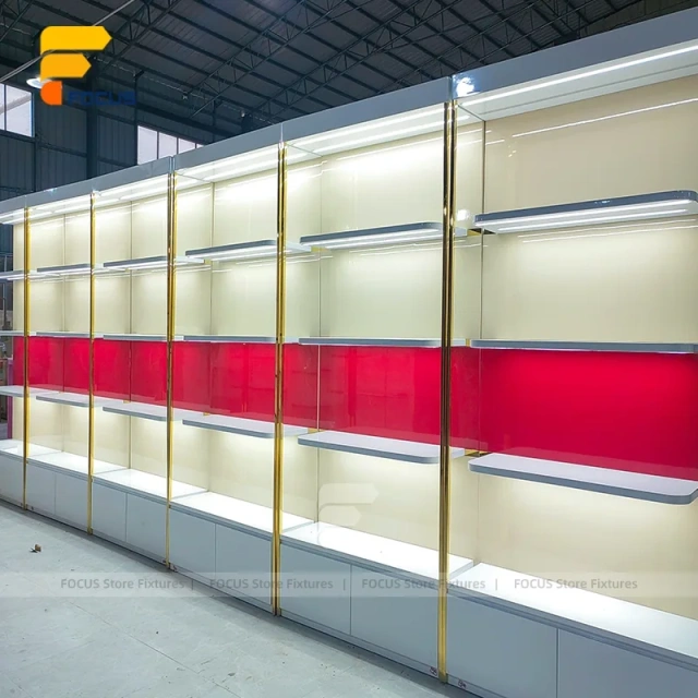 Custom Red and White Backlit Wall Display Rack