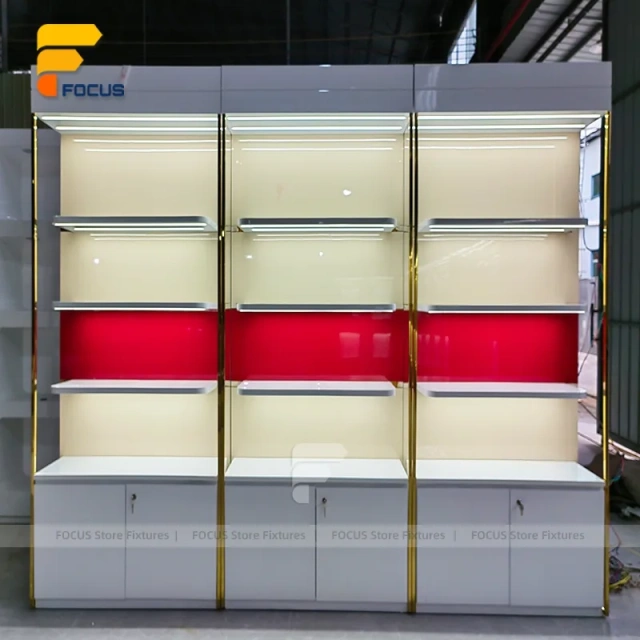Custom Red and White Backlit Wall Display Rack