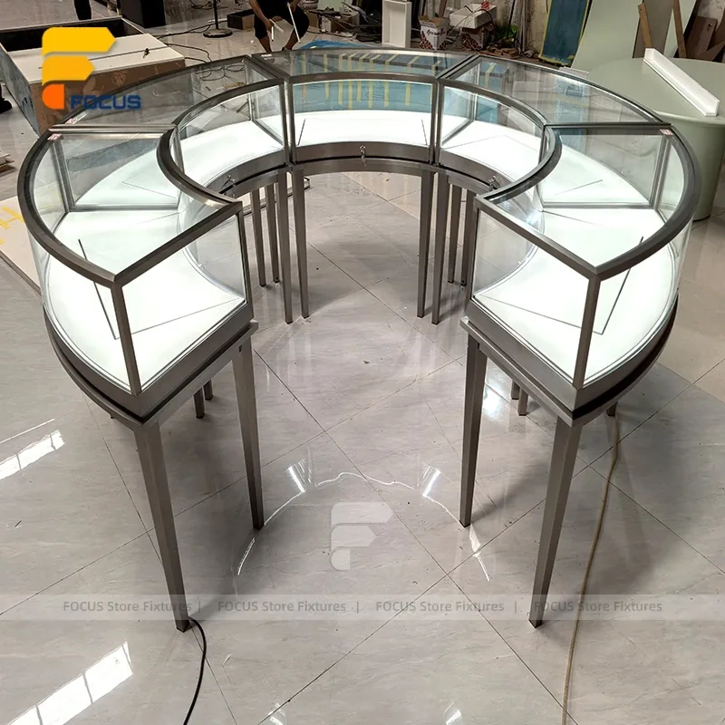 Custom Round Black Frame Glass Showcase Counter