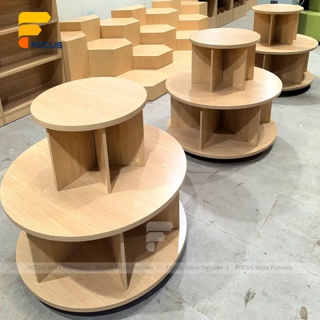 Custom Round Wood Spool Display Stand