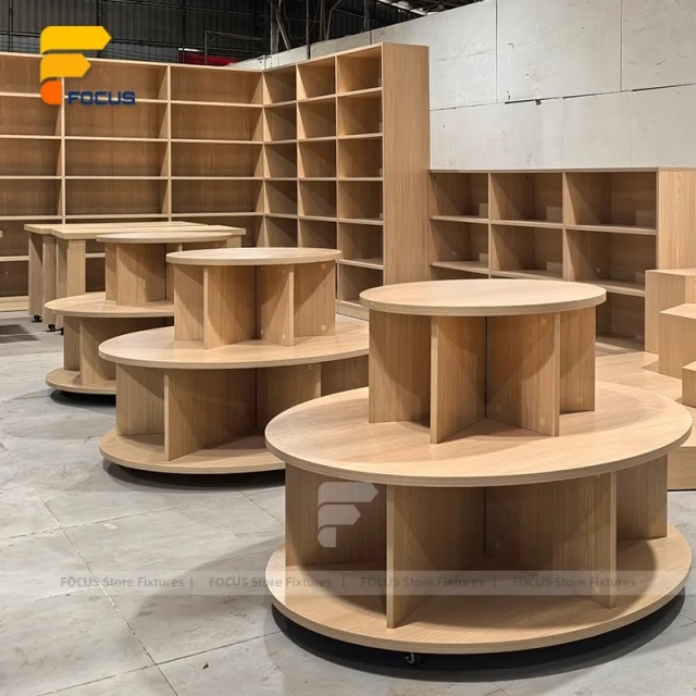 Custom Round Wood Spool Display Stand