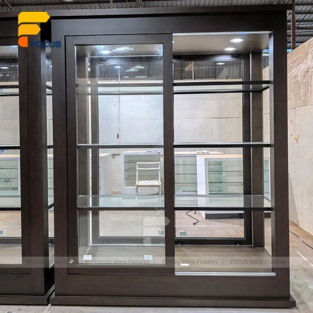 Custom Slim Tower Glass Display Cabinet with Black Frame
