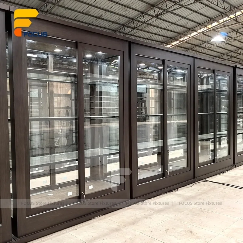 Custom Slim Tower Glass Display Cabinet with Black Frame
