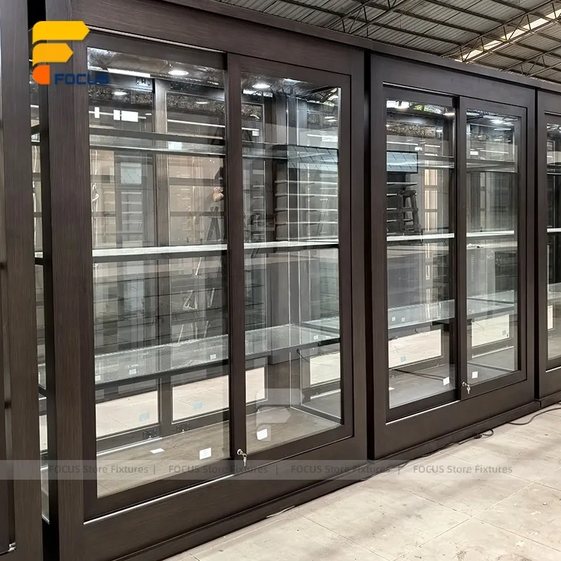 Custom Slim Tower Glass Display Cabinet with Black Frame