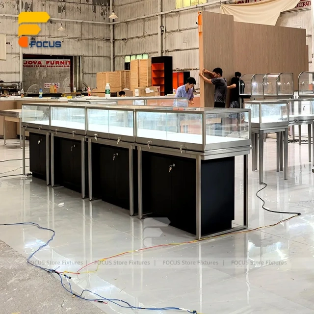 Custom Stainless Steel Glass Showcase Counter