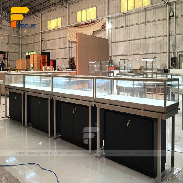 Custom Stainless Steel Glass Showcase Counter