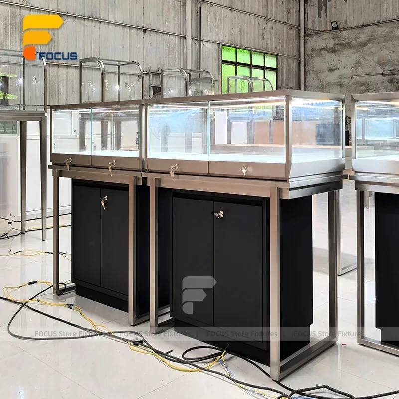 Custom Stainless Steel Glass Showcase Counter