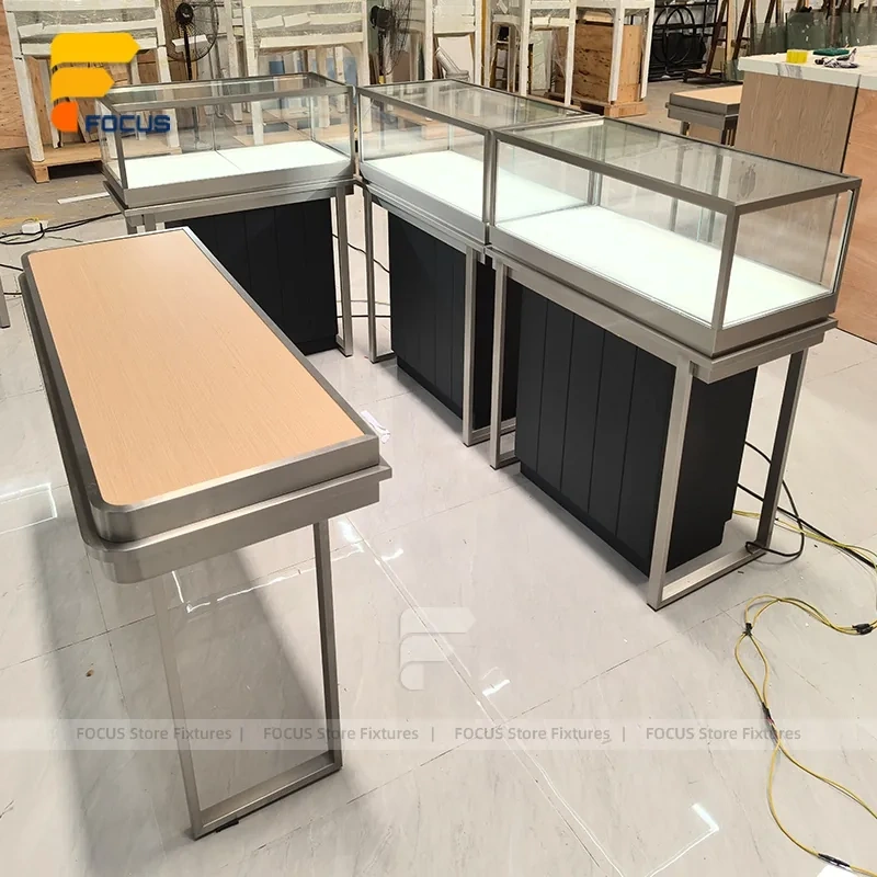 Custom Stainless Steel Glass Showcase Counter