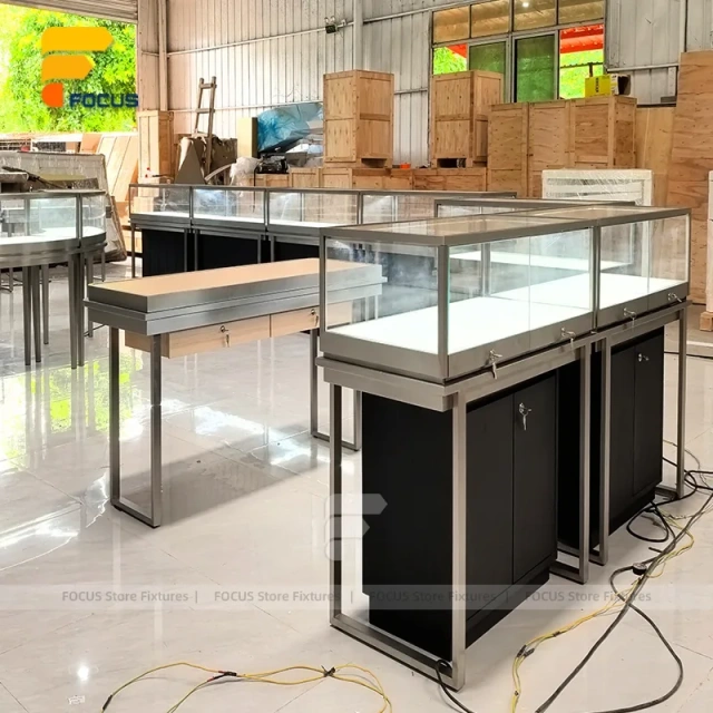 Custom Stainless Steel Glass Showcase Counter