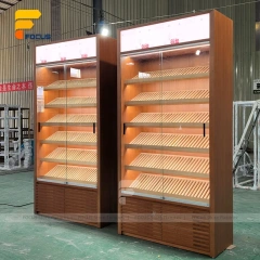 Custom Walnut Finish Wall Display Cabinet with Storage