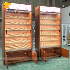 Custom Walnut Finish Wall Display Cabinet with Storage