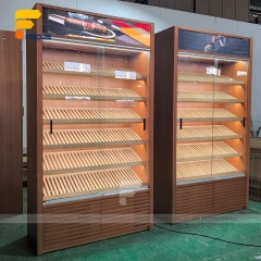 Custom Walnut Finish Wall Display Cabinet with Storage
