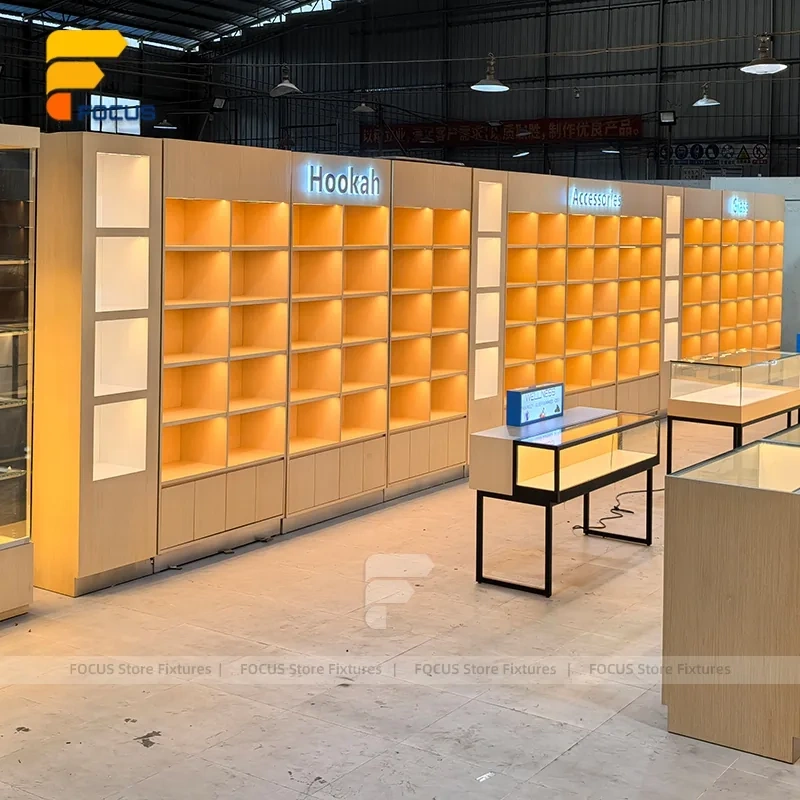 Custom Warm LED Arch Glass Display Cabinet Wall Unit