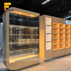 Custom Warm LED Arch Glass Display Cabinet Wall Unit