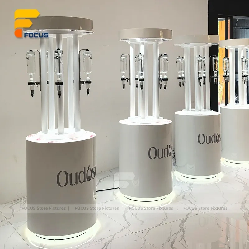 Custom White Branded Pedestal Display Stand