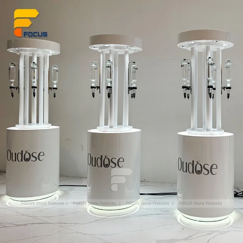 Custom White Branded Pedestal Display Stand