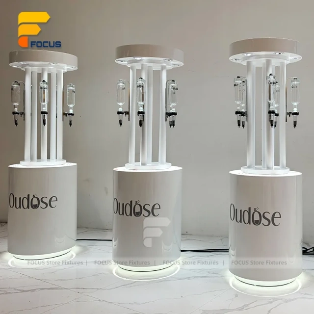Custom White Branded Pedestal Display Stand