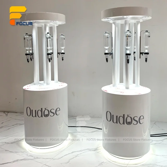 Custom White Branded Pedestal Display Stand