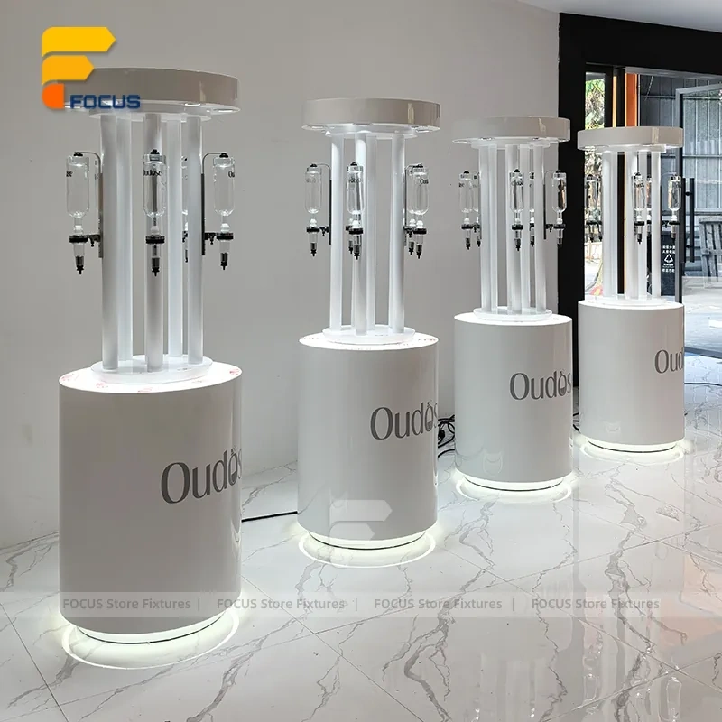 Custom White Branded Pedestal Display Stand