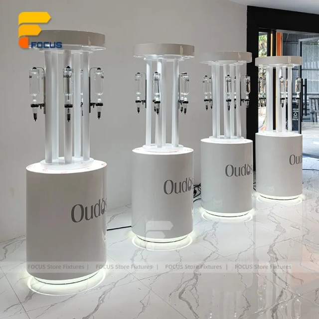 Custom White Branded Pedestal Display Stand