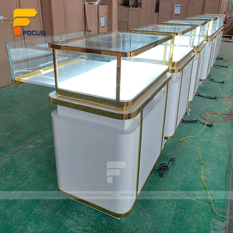 Custom White Corner Glass Showcase Counter