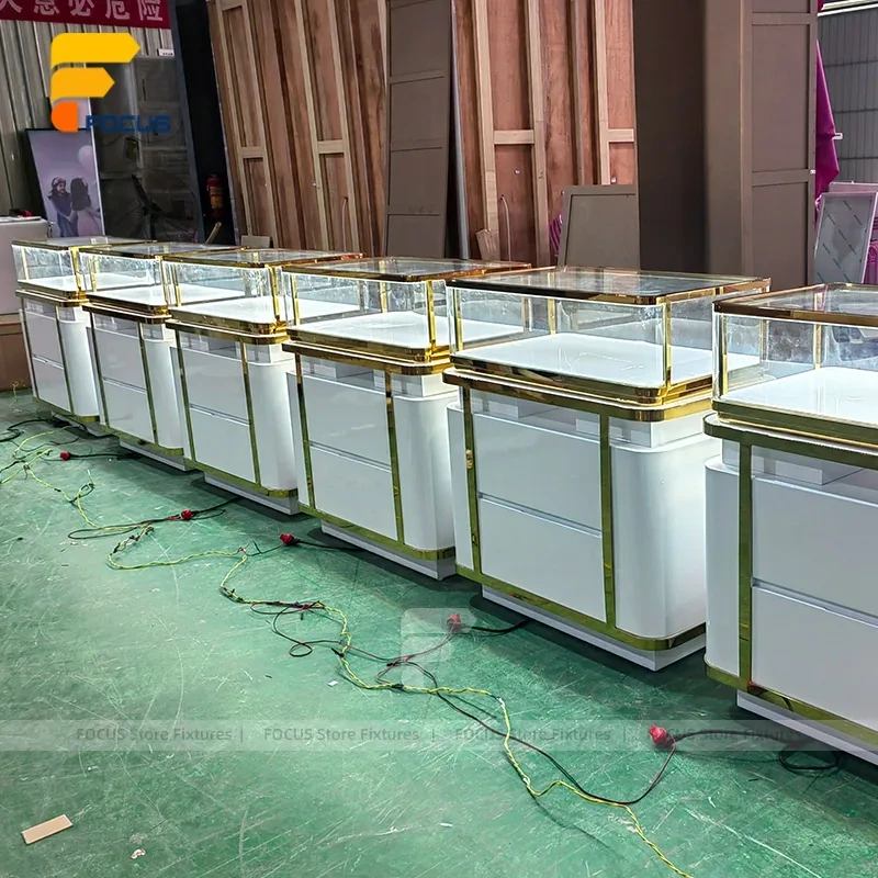 Custom White Corner Glass Showcase Counter
