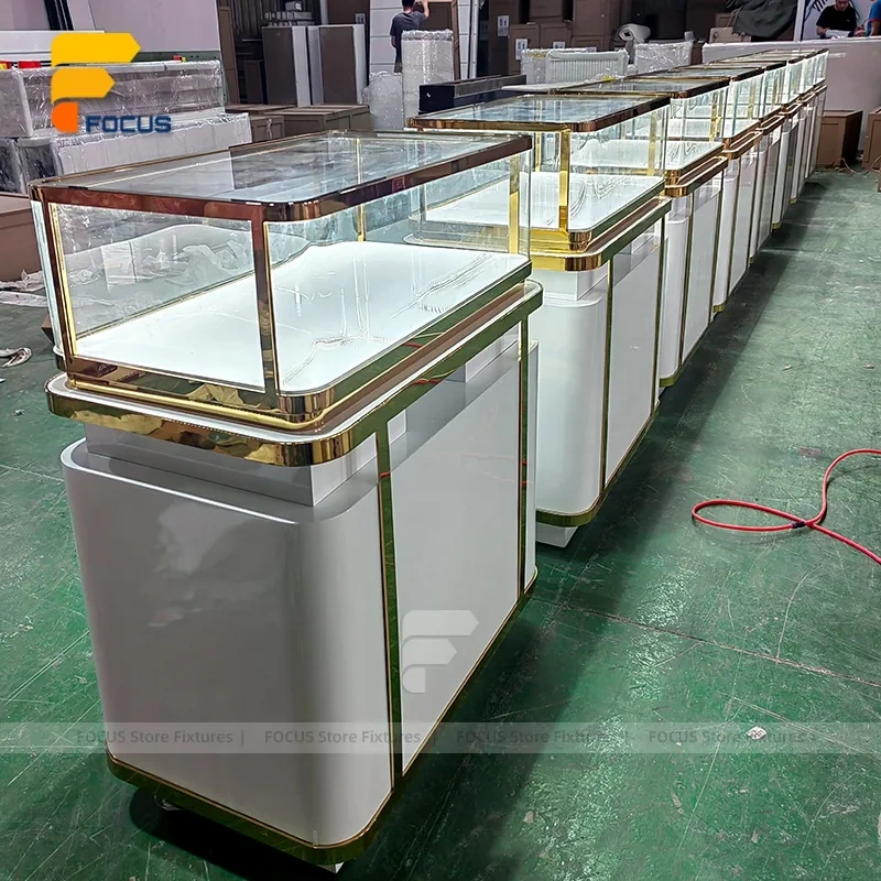 Custom White Corner Glass Showcase Counter