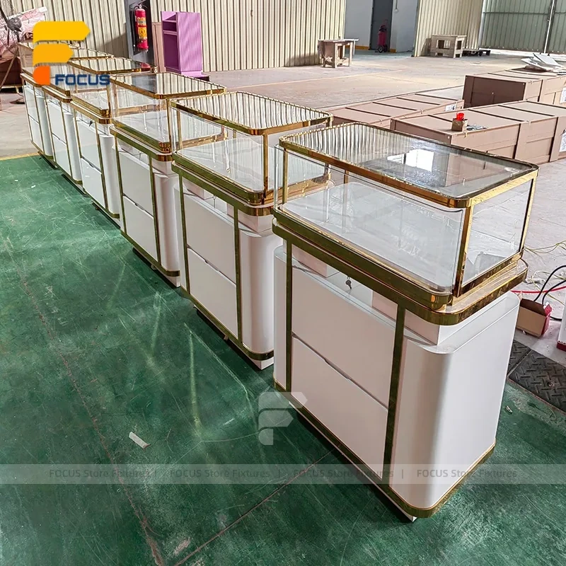 Custom White Corner Glass Showcase Counter
