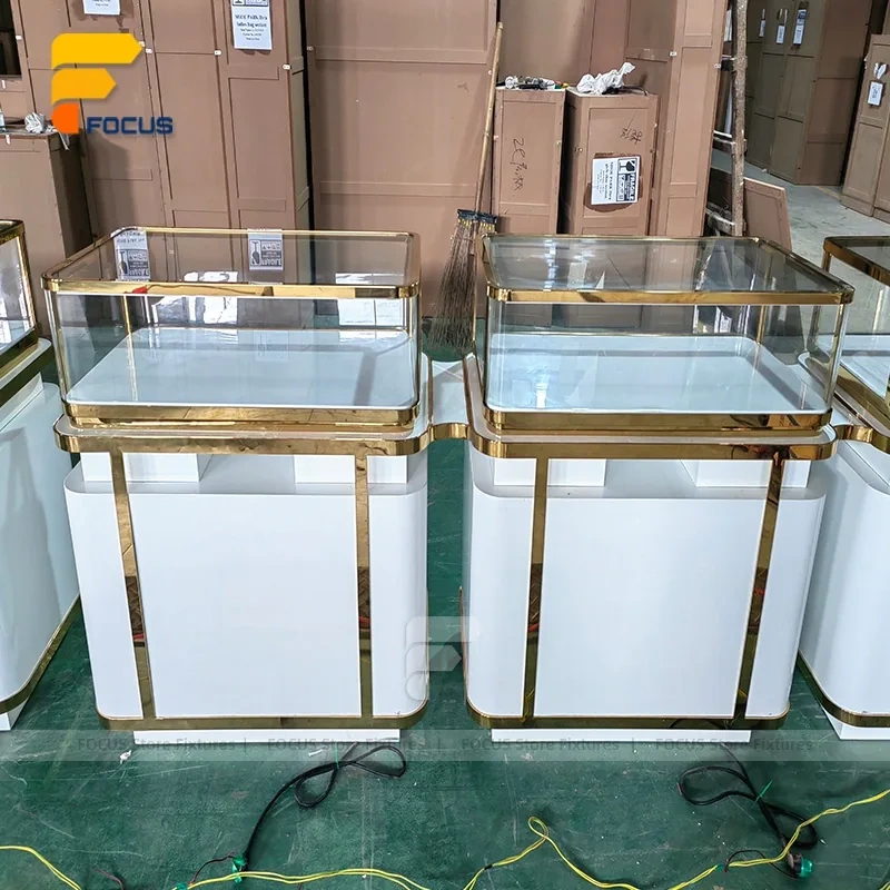 Custom White Corner Glass Showcase Counter