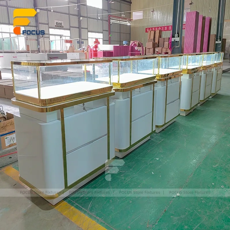 Custom White Corner Glass Showcase Counter