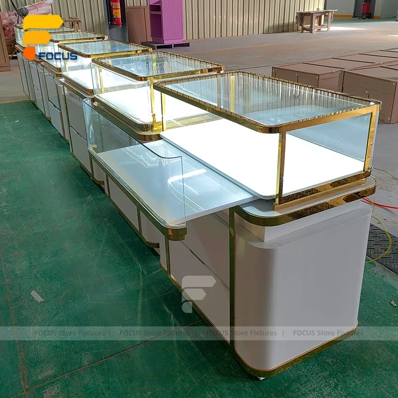 Custom White Corner Glass Showcase Counter