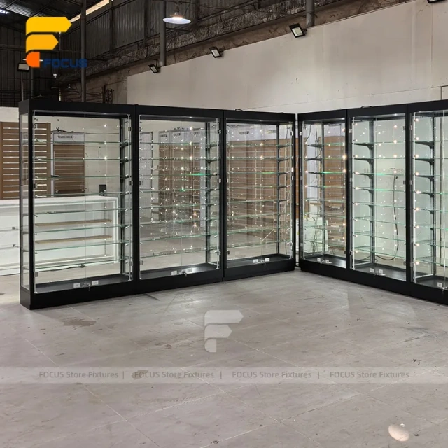 Custom White Corner Showcase Display Cabinet Wall Unit