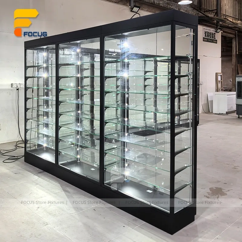 Custom White Corner Showcase Display Cabinet Wall Unit