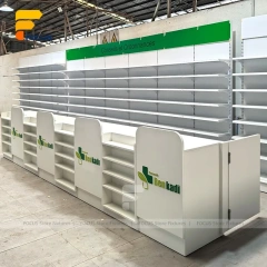 Custom White Curved Tiered Display Rack System