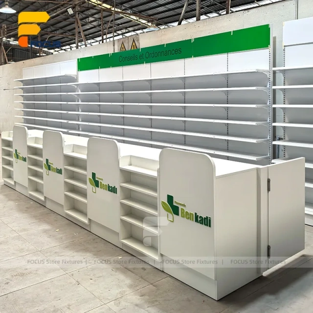 Custom White Curved Tiered Display Rack System