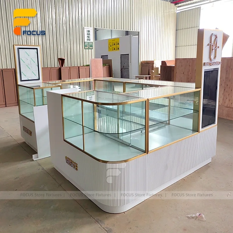 Custom White Jewelry Glass Showcase Counter