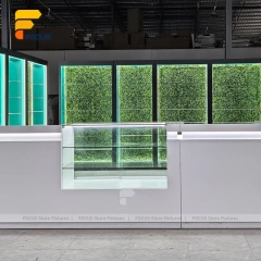 Custom White Kiosk Glass Display Cabinet with Green Lighting
