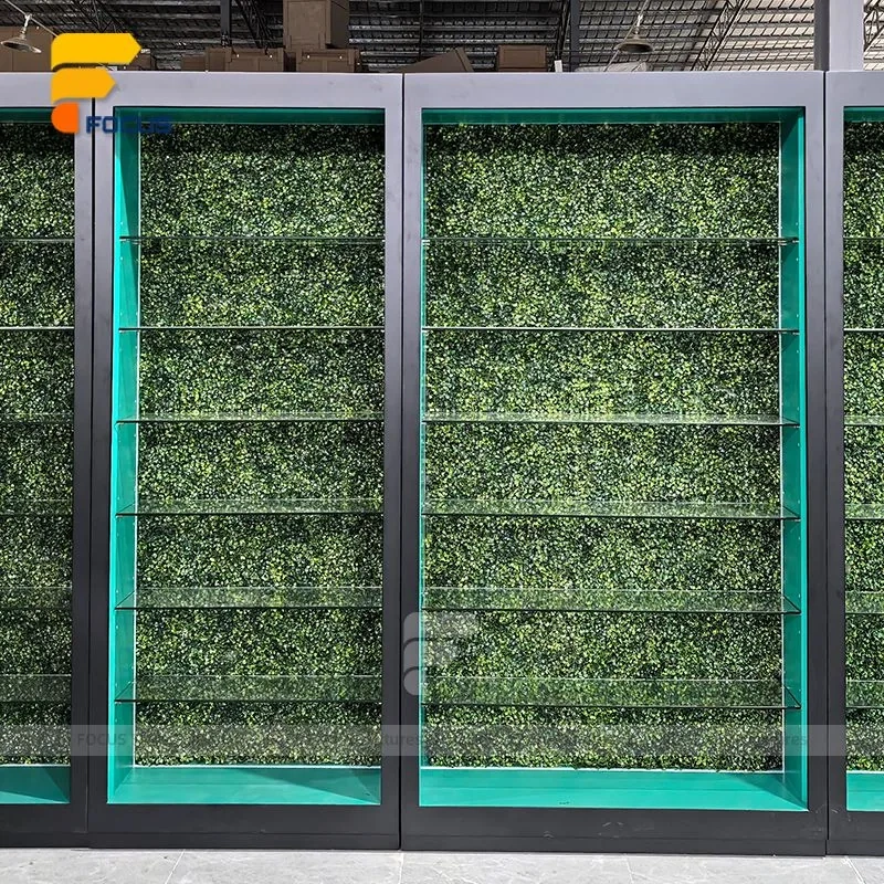 Custom White Kiosk Glass Display Cabinet with Green Lighting