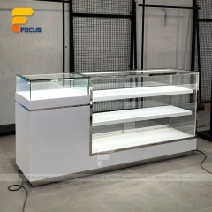 Custom White Minimalist Glass Showcase Counter