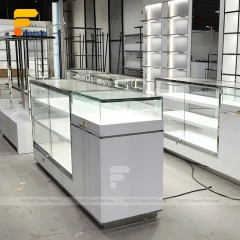 Custom White Minimalist Glass Showcase Counter