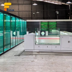 Custom White Reception Counter with Glass Display Cabinet